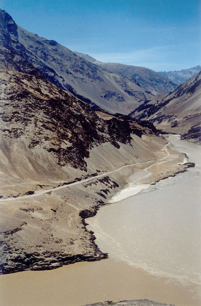 Confluence of Zanskar and Indus Rivers in Leh, Ladakh, india